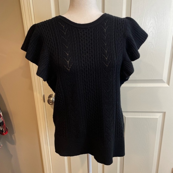 New with tags Banana Republic Black wool Ruffled pointelle sweater large - Picture 2 of 12